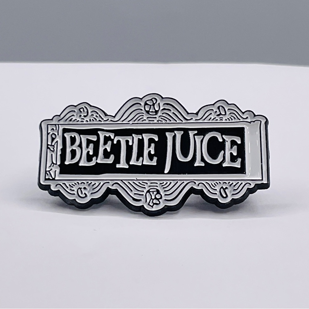 Beetlejuice Pin Brooch Lapel Enamel Movie 90s Retro Classic Black White 1.5”